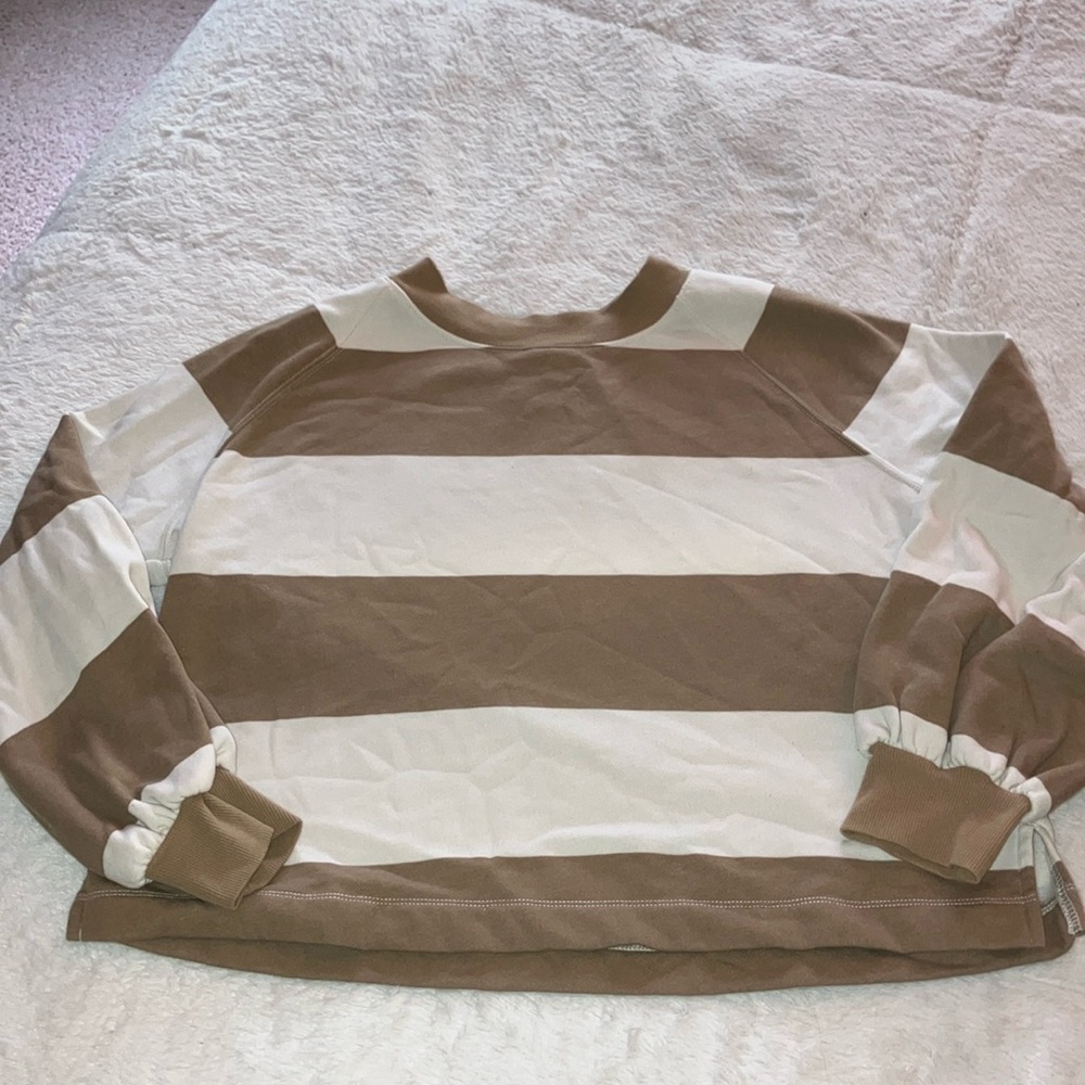 Old Navy Brown and White Crewneck Sweater with Stripes